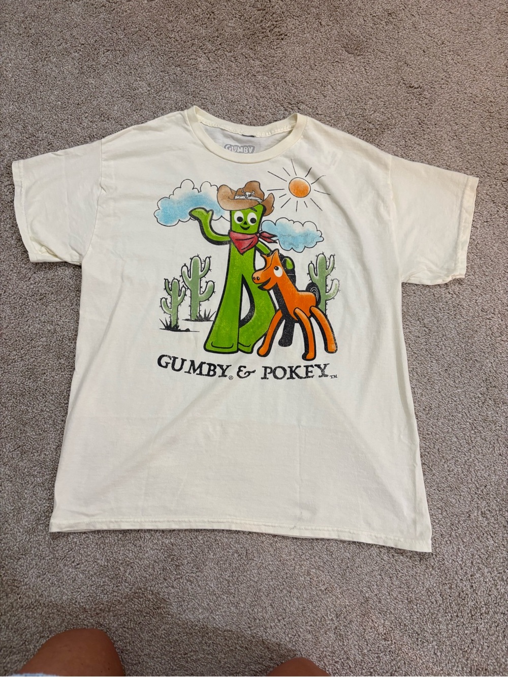 Men or Women’s Graphic Tee — Gumby and Pokey Cream with Green & Orange